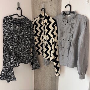 Bundle & Save! 3 Gorgeous Blouses for one low price of $22. Black/White/Cream